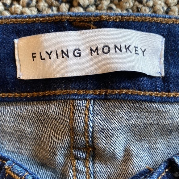 Flying Monkey Dark Denim Skinny Jeans w/ Buttons at the Ankles & Bleached Edges - Picture 6 of 8